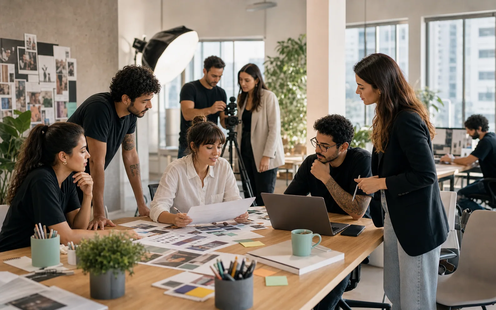 Bastidores da equipe da Agência Mint em produção de conteúdo e planejamento de campanha