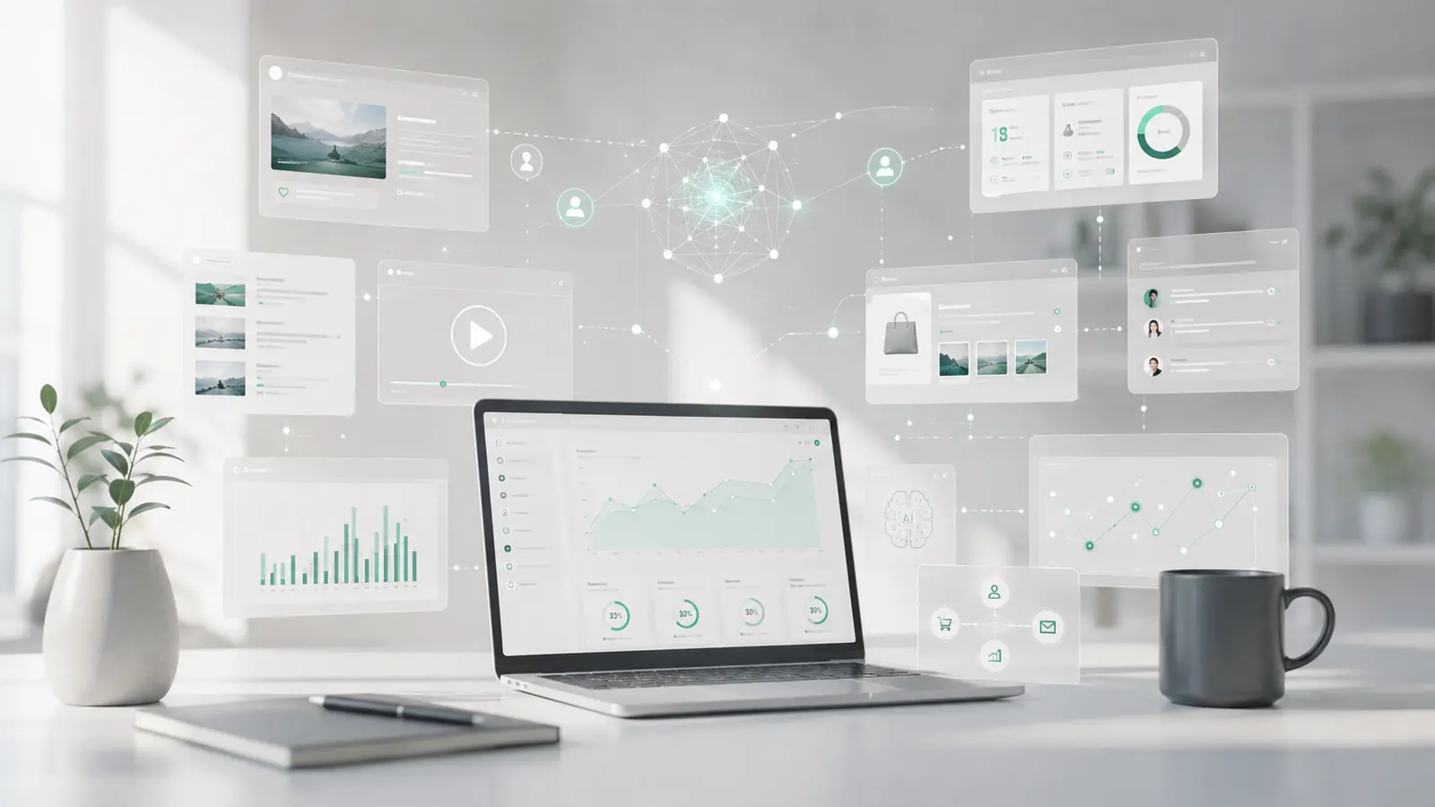 Painel de canais digitais, dados e automação conectados em uma estratégia de crescimento